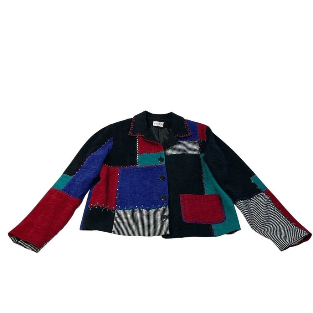 Vintage Koret Granny Square Thick Stitch Quilt Cardigan‎ Button Sweater Jacket S